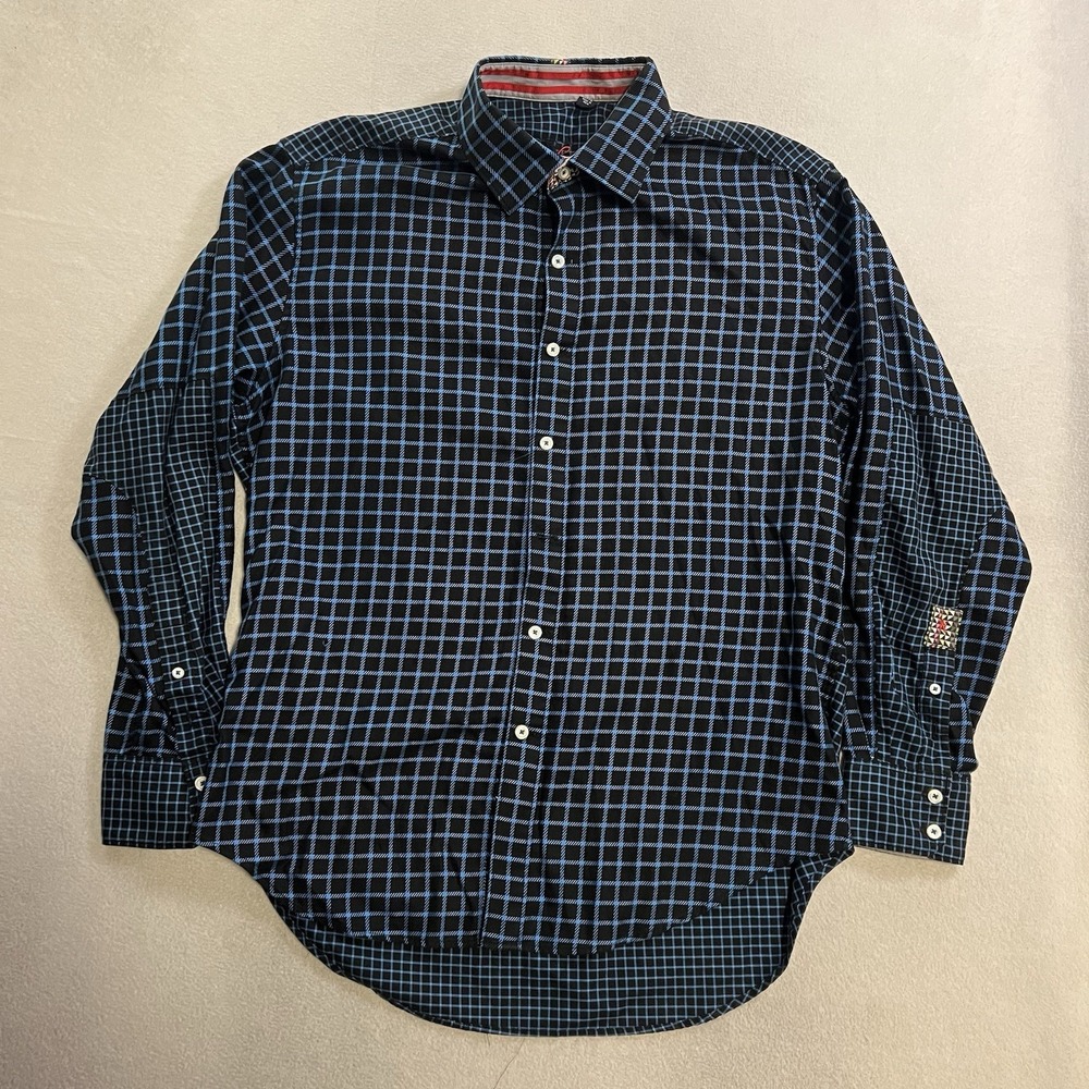 Robert Graham Flannel Shirt Men's XL Blue Plaid Flip Cuff Long Sleeve Button Up